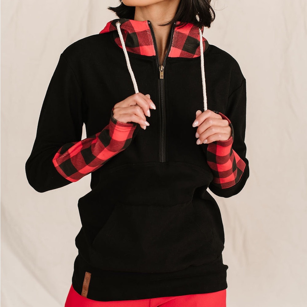 AMPERSAND AVENUE HALFZIP SWEATSHIRT | CHECKS OUT RED